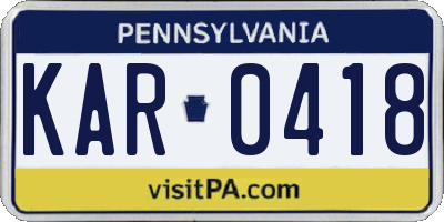 PA license plate KAR0418