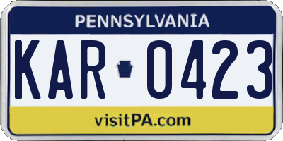 PA license plate KAR0423