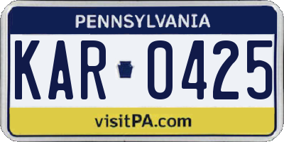 PA license plate KAR0425