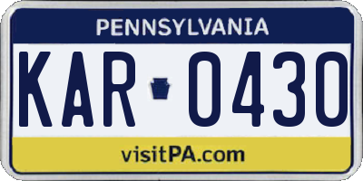 PA license plate KAR0430