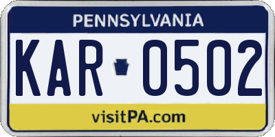 PA license plate KAR0502