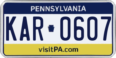 PA license plate KAR0607
