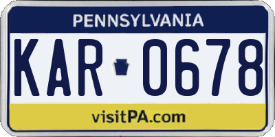 PA license plate KAR0678