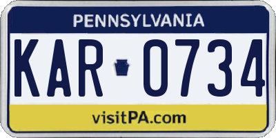 PA license plate KAR0734