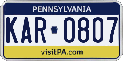 PA license plate KAR0807