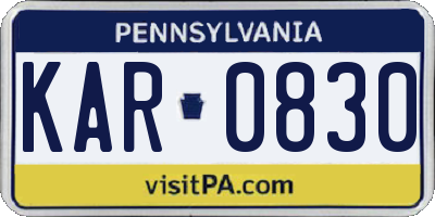 PA license plate KAR0830