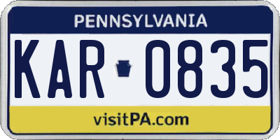 PA license plate KAR0835