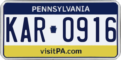 PA license plate KAR0916