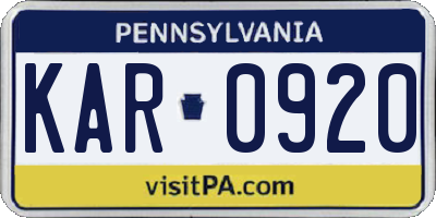 PA license plate KAR0920
