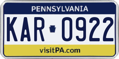 PA license plate KAR0922