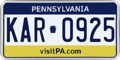 PA license plate KAR0925