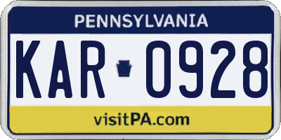 PA license plate KAR0928