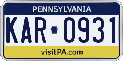 PA license plate KAR0931