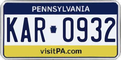 PA license plate KAR0932
