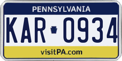 PA license plate KAR0934
