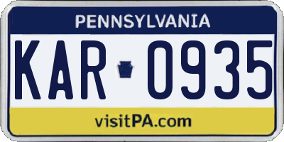 PA license plate KAR0935
