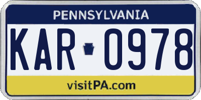 PA license plate KAR0978