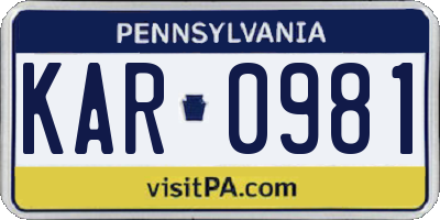 PA license plate KAR0981