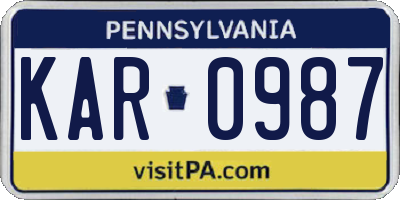 PA license plate KAR0987