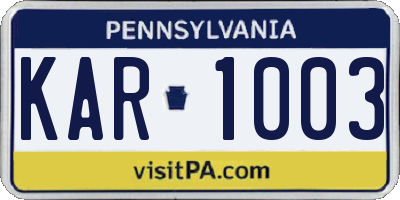 PA license plate KAR1003