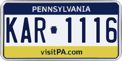 PA license plate KAR1116