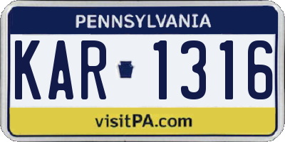 PA license plate KAR1316