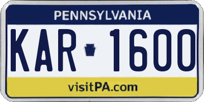 PA license plate KAR1600