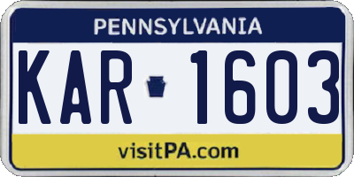 PA license plate KAR1603