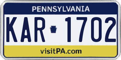 PA license plate KAR1702