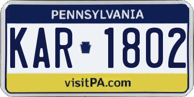 PA license plate KAR1802