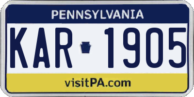 PA license plate KAR1905