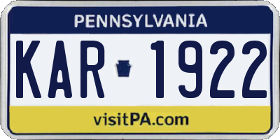 PA license plate KAR1922