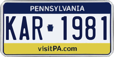 PA license plate KAR1981