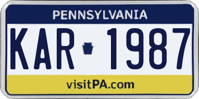 PA license plate KAR1987