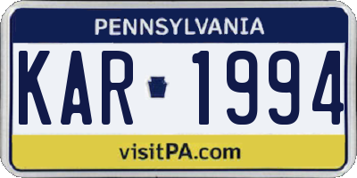 PA license plate KAR1994