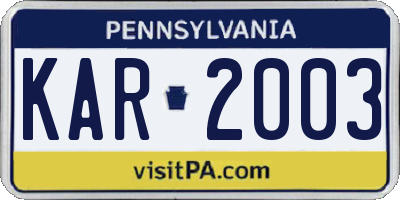 PA license plate KAR2003