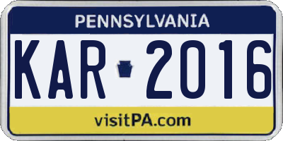 PA license plate KAR2016