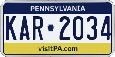 PA license plate KAR2034