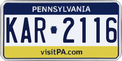 PA license plate KAR2116