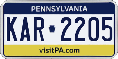 PA license plate KAR2205