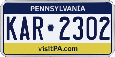 PA license plate KAR2302