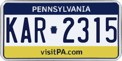 PA license plate KAR2315