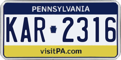 PA license plate KAR2316