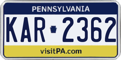 PA license plate KAR2362