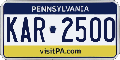 PA license plate KAR2500