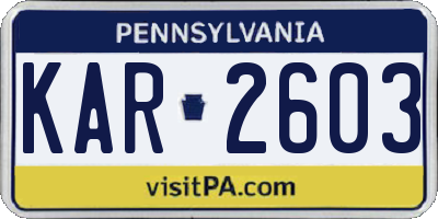 PA license plate KAR2603