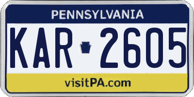 PA license plate KAR2605