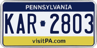 PA license plate KAR2803