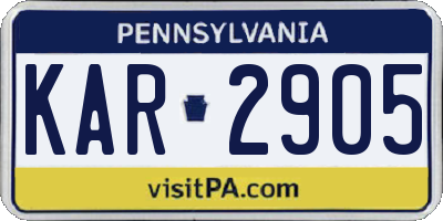 PA license plate KAR2905