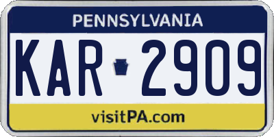 PA license plate KAR2909